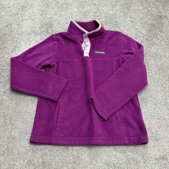 Columbia Fireside Fleece Jacket Girls Medium Purple Snap Button Pockets Outdoor